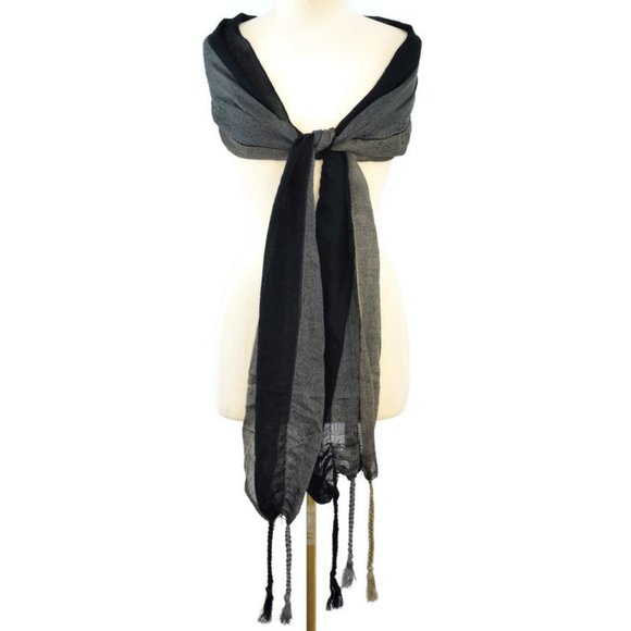 Urban Outfitters Pins Needles Evening Cocktail Scarf Scarves Black Tan Tassel - Picture 1 of 10